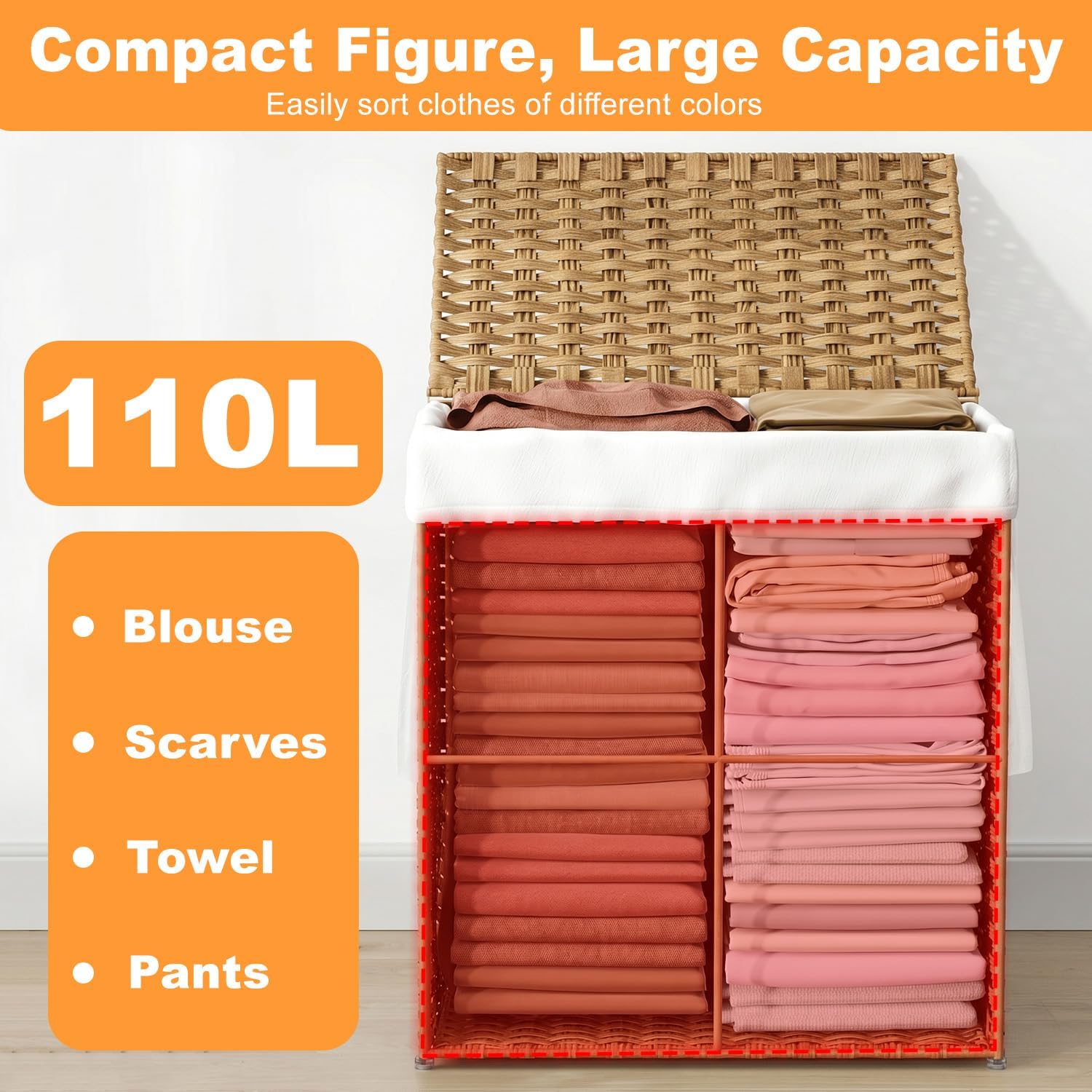 🧺 Handwoven Laundry Basket 🌿 Stylish & Removable Storage for Home