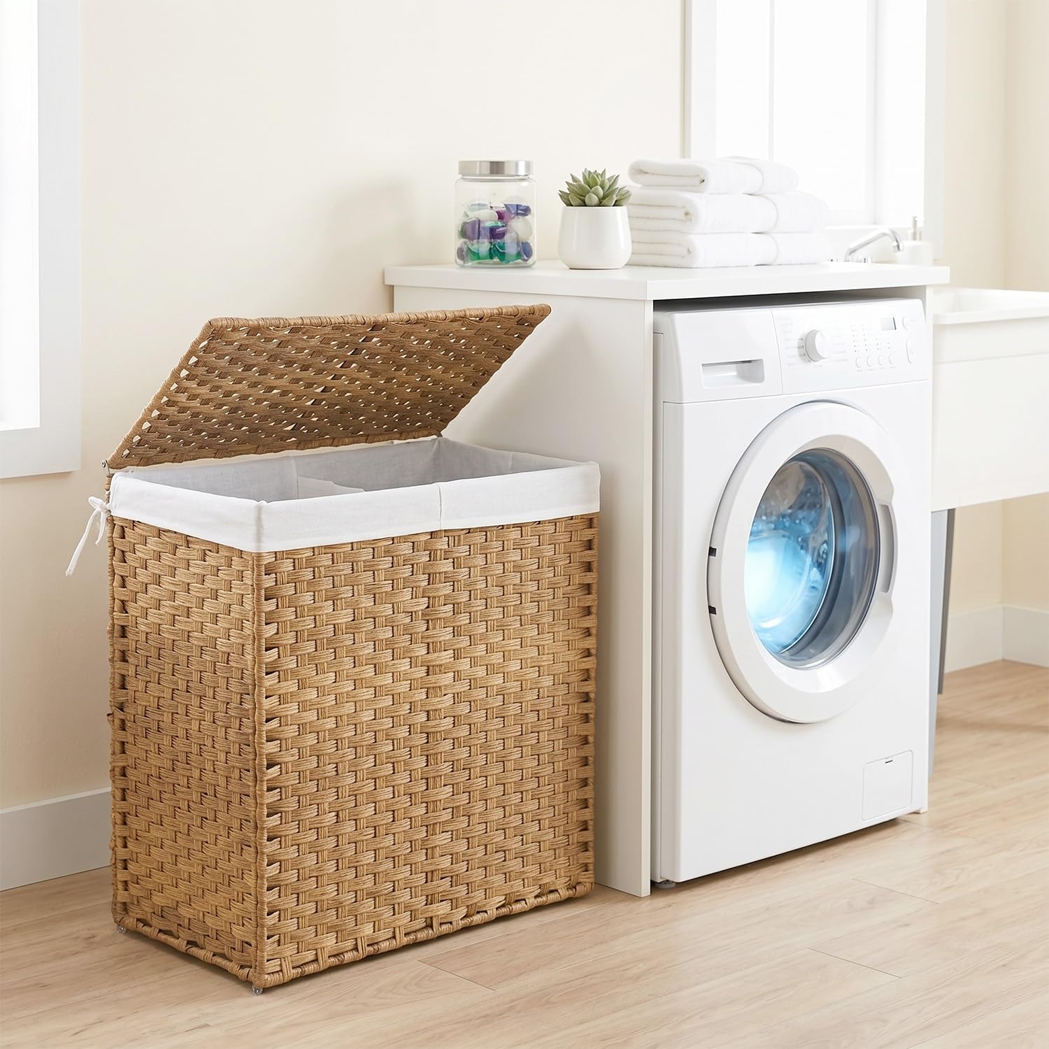 🧺 Handwoven Laundry Basket 🌿 Stylish & Removable Storage for Home