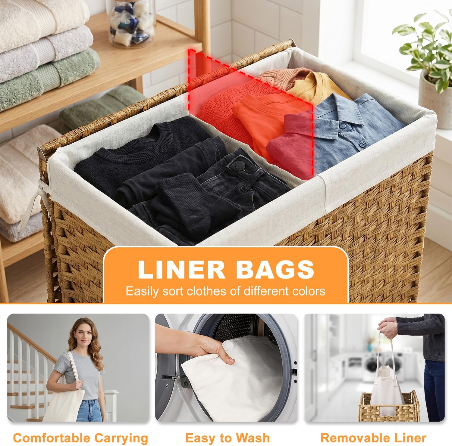🧺 Handwoven Laundry Basket 🌿 Stylish & Removable Storage for Home